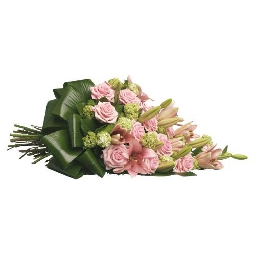 Rouwboeket roze bloemen met groen ( UB 104 )